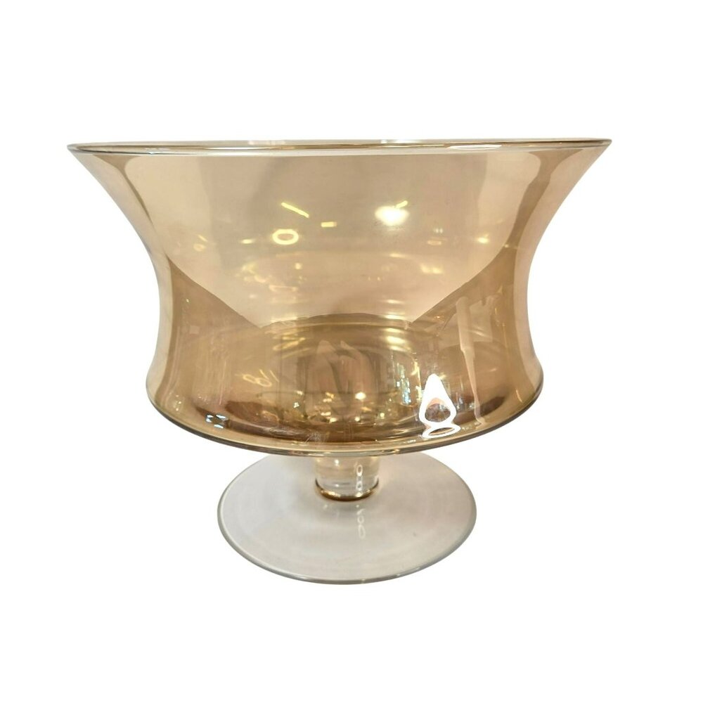 Partylite P9982 Golden Sillouette 3 Wick Candle Holder Large Glass Centerpiece